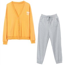 2021春季新款时尚个性气质V领舒适卫衣两件套，女装套装/套裙，玛其路