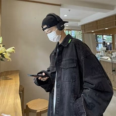 美式复古烟灰色刺绣牛仔外套oversize高街男春秋水洗褂子工装夹克，男装工装外套，星座1210-1