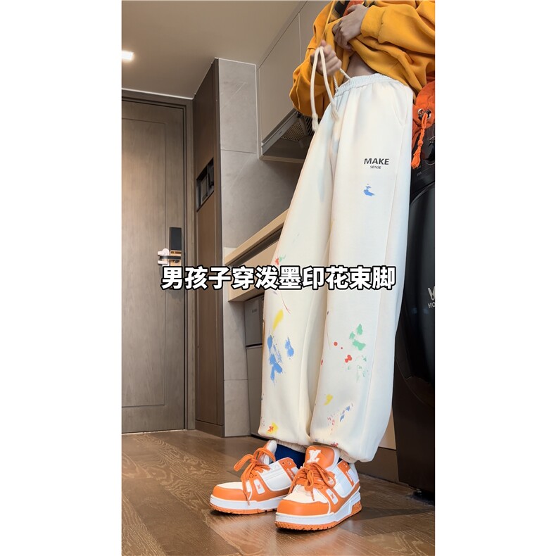 抖音品质潮流泼墨印花百搭多色宽松休闲卫裤B315-K23431-p50控78图片