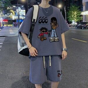 ！重磅推荐！2022潮牌男士华夫格短袖T恤套装一套HTZ09P50