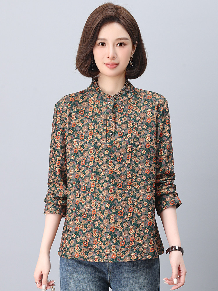 大量现货高领打底衫女秋冬装2024年碎花加绒内搭上衣中年妈妈加厚,女装大码女装,奕阳依阁