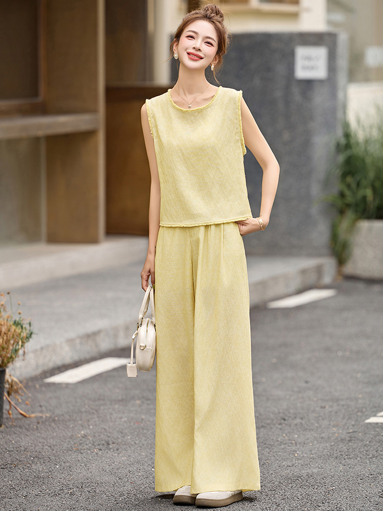 高级感气质名媛套装女2025夏季新款香风无袖背心阔腿裤两件套女,女装套装/套裙,伊仟回