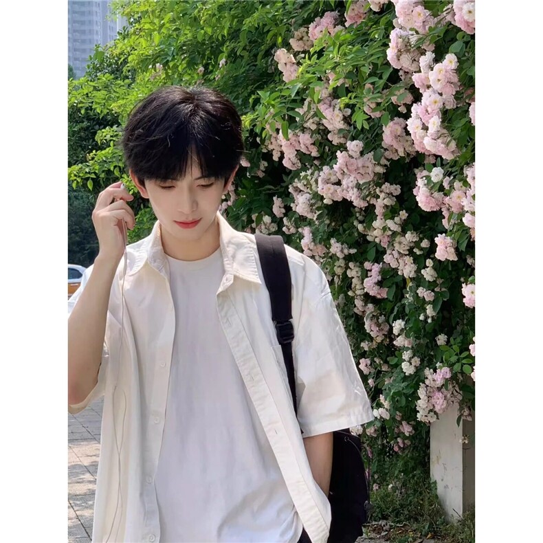 纯棉衬衫短袖男款夏季少年感穿搭日系工装翻领衬衣半袖制服,男装衬衫,星座601-1