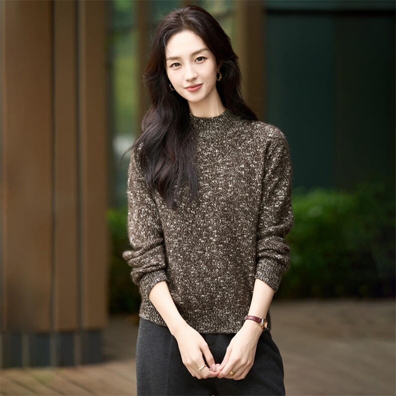法式松弛感针织花纱精纺羊毛衫女2025秋冬新款高级感保暖打底衫,针织衫/毛衣,暖烁特种纱工厂店