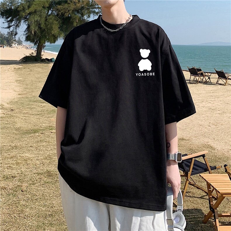 wassuphappy粉色小熊短袖t恤男夏季2025新款情侣半袖重磅五分袖,男装T恤,电商A426-1(原A430-1)