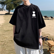 wassuphappy粉色小熊短袖t恤男夏季2025新款情侣半袖重磅五分袖，男装T恤，电商A426-1(原A430-1)