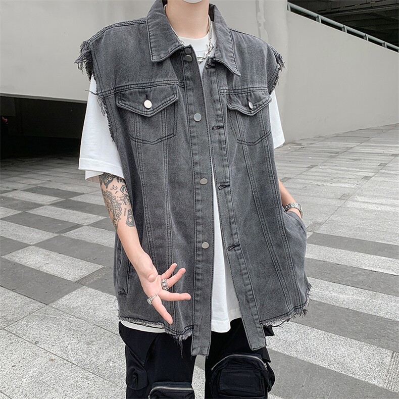 牛仔背心马甲外套男女款秋季日系宽松工装复古马夹坎肩MJ20-P55,男装背心/马甲,星座308B-1