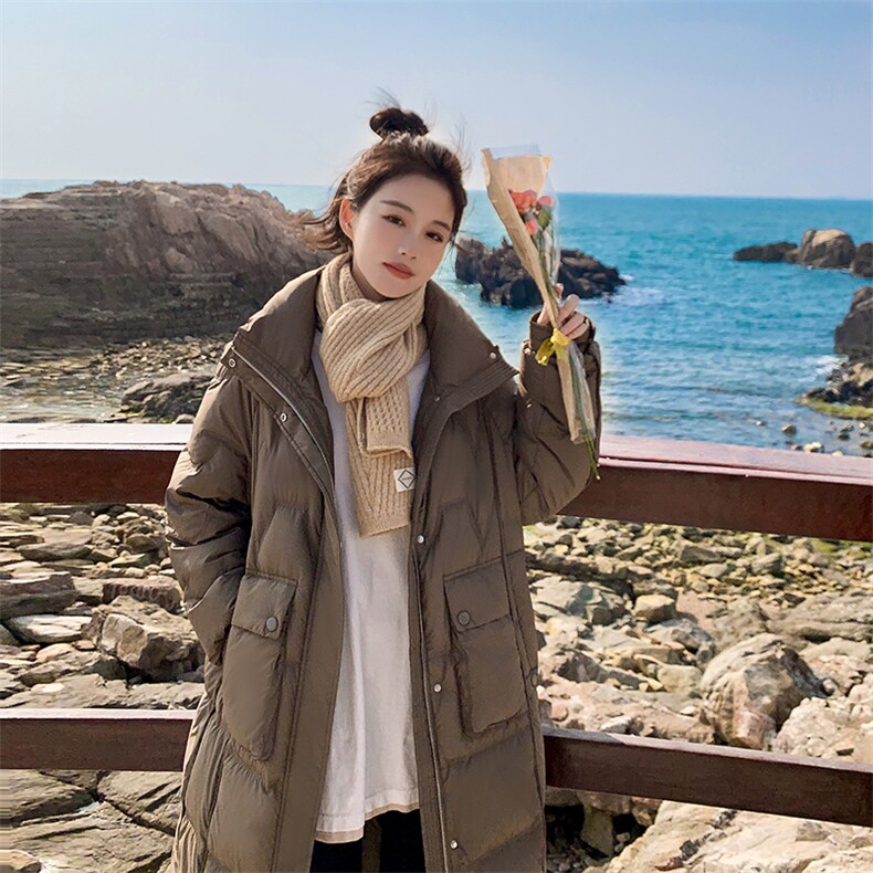 2023年冬季纯色中长款90白鸭绒羽绒服B190-82239-P330-K498，女装羽绒服，一九零