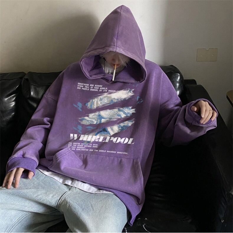 秋季新款美式高街潮流印花港风复古水洗卫衣JK23462特批53控88,男装卫衣,星座605(原A050)