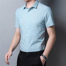 H129372021夏季新款短袖衬衫男棉59%酯纤维31%粘纤10%，男装衬衫，电商B360