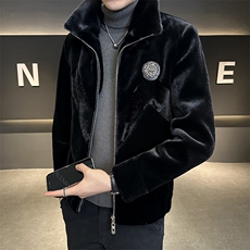 秋男士商务休闲纯色夹克金貂绒保暖外套中年时尚上衣ZX8929-P230，男装夹克，星座1105-3
