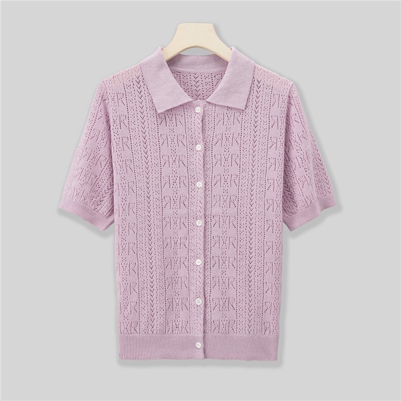 2025年夏季POLO领单排扣常规款通勤开衫单件长袖时尚百搭，女装针织衫/毛衣，绒崒