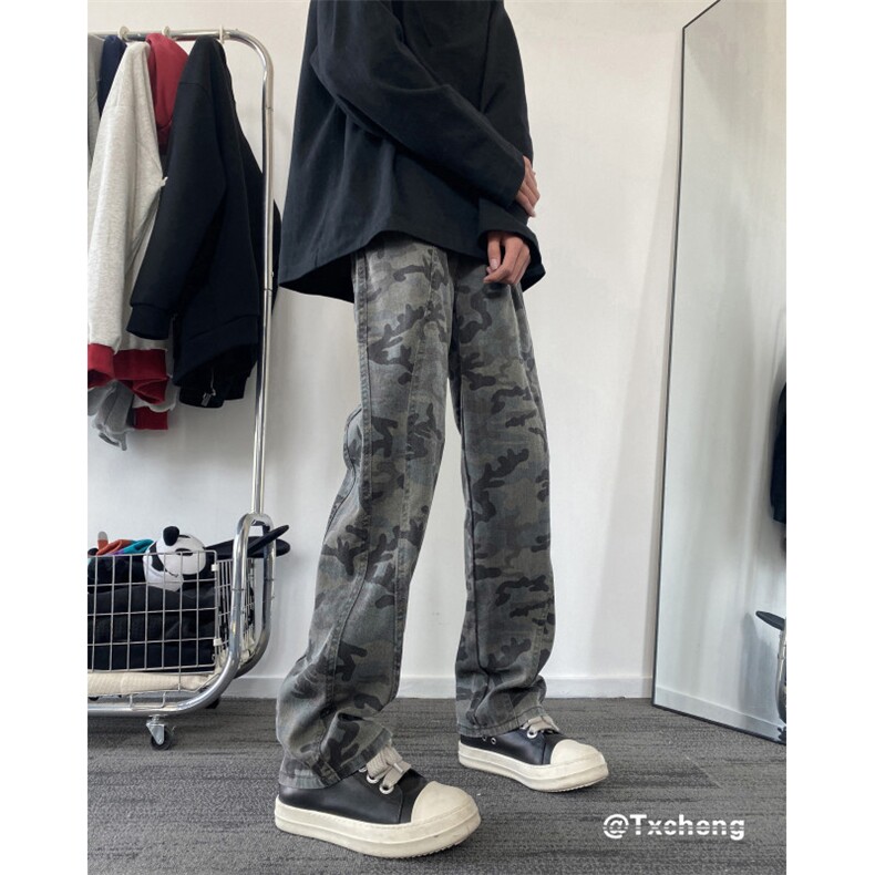 美式高街复古秋季新款迷彩百搭直筒牛仔裤B315-K24032-p55控78,男装牛仔裤,电商B315