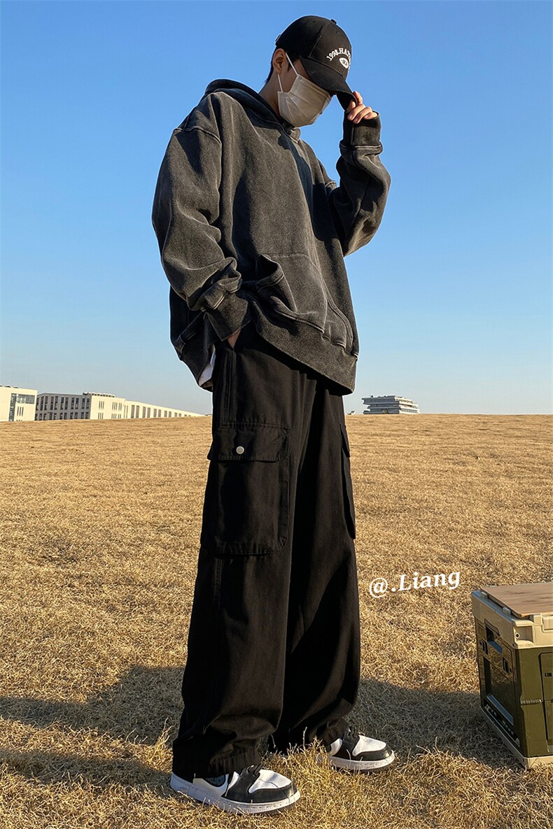美式高街工装宽松直筒垂感阔腿裤棉715-6-BX20P65(控88）,男装休闲裤,星座715-6