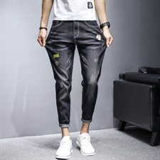 潮流牛仔裤九分裤韩版修身社会人小伙网红小脚春秋男潮牌9081-P45，男装牛仔裤，电商A318