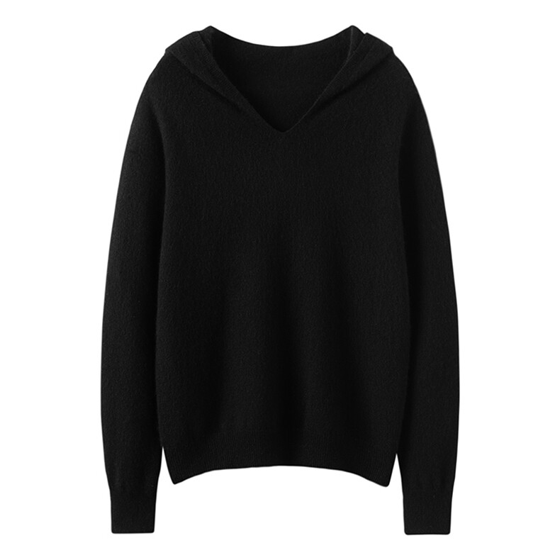 2025春秋新款羊绒衫女100纯山羊绒宽松连帽休闲上衣纯色针织套衫，女装羊绒衫，绒又羊绒