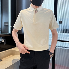 主推款2025夏季新中式潮拼接短袖T恤翻领Polo衫T6078-P48，男装T恤，电商D342