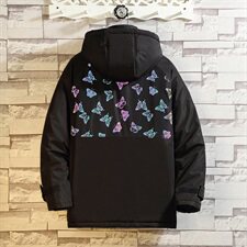 白砖墙反光炫彩蝴蝶印花连帽棉服男冬季棉外套A090-MY76P125限158，男装棉衣，电商A089-1