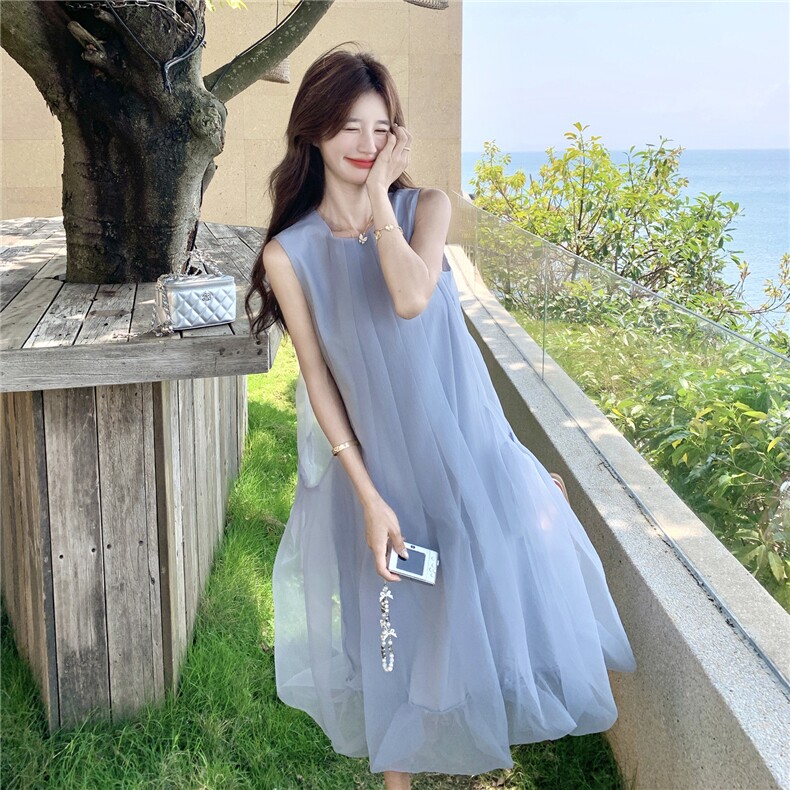 新款主推夏季欧根纱无袖显瘦复古仙女连衣裙2247-P140-K219,女装连衣裙,网红馆