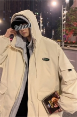 2023新款假两件连帽棉衣外套港风潮牌棉服上衣学生保暖W2277-P82，男装棉衣，星座512-2