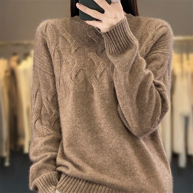 一线成衣钩花毛衣女圆领套头针织打底衫洋气时尚设计感保暖毛衫新,女装羊毛衫,朝辰羊绒