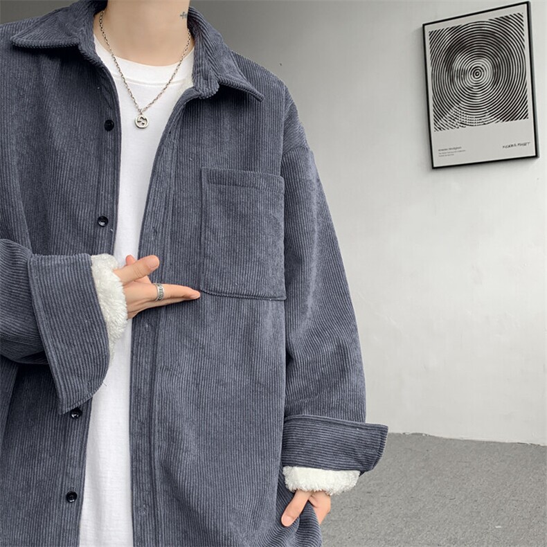 8XL-M加绒灯芯绒衬衫大码复古秋冬保暖上衣外套CS9001/P58加绒68,男装衬衫,电商B238