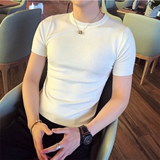 针织衫毛衣男M02/p40秋季短袖修身圆领纯色内搭打底衫线衣，男装针织衫/毛衣，电商D303