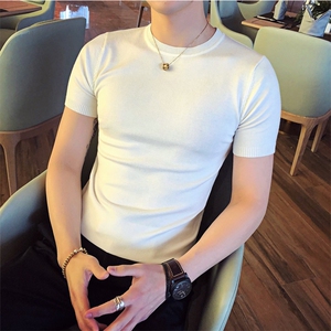 针织衫毛衣男 M02/p40 秋季短袖修身圆领纯色内搭打底衫线衣图片