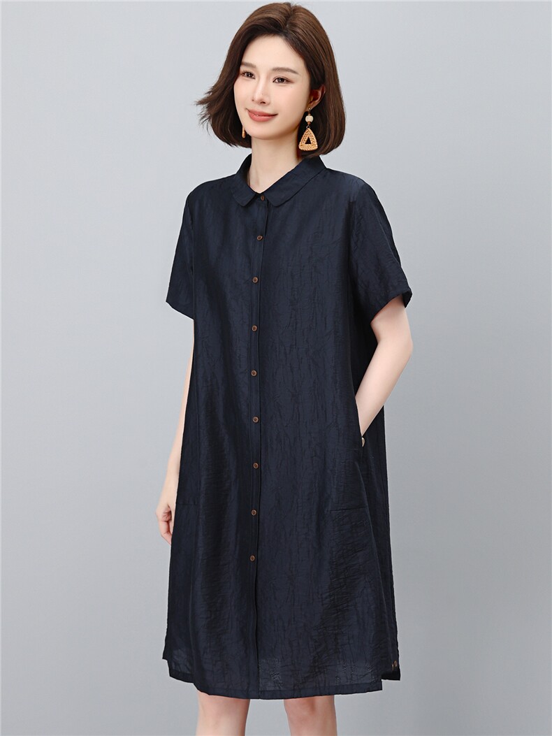 天丝连衣裙女夏季2026新款宽松遮肚子大码洋气衬衫裙妈妈休闲裙子,女装连衣裙,独衣靓