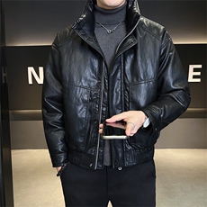 标50绒皮羽绒服男士立领短款潮牌外套8529-P235(控券后318)，男装羽绒服，电商B338