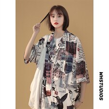 2024夏季新款情侣港风宽松百搭短袖衬衫A158-CS612-P45控58，男装衬衫，电商A158-1