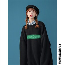 中性风简约字母印花圆领套头慵懒风大码宽松卫衣W1007P30控48，男装卫衣，A247A