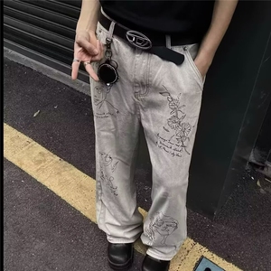 2025新款小众个性设计感牛仔裤男春夏季简约美式复古阔腿休闲长裤图片