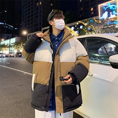 港风2026新品冬季宽松情侣装撞色棉衣棉服冬装加厚外套D007-P90，男装棉衣，星座717