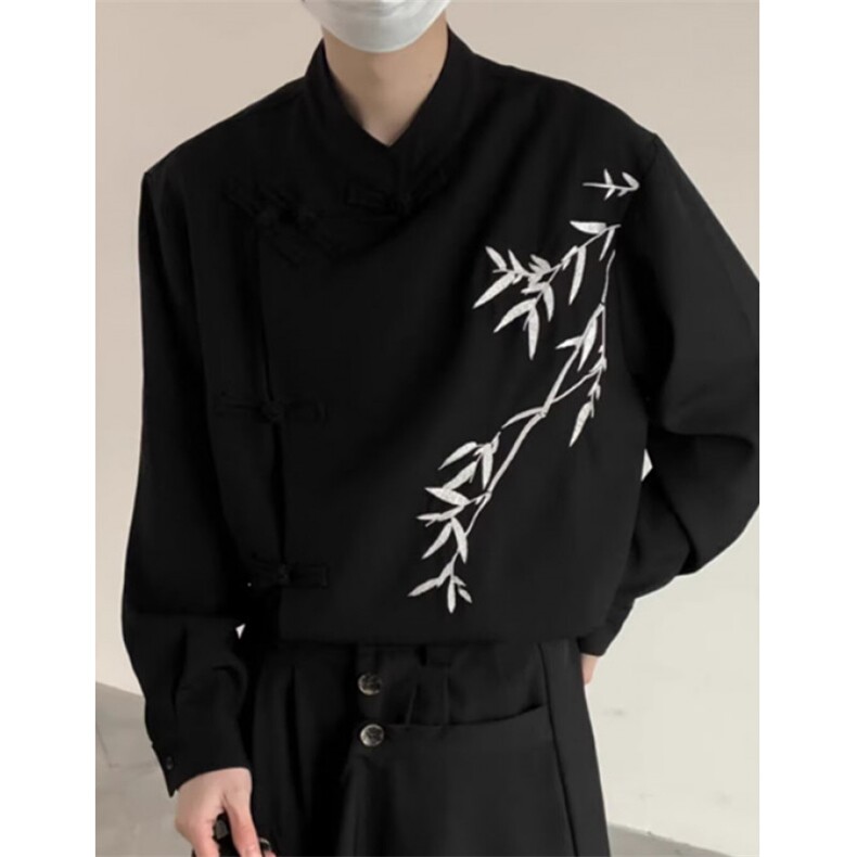 【006】刺绣立领风衬衫男长袖新中式色绣花衬衣A078-C910-P48,男装衬衫,电商A079