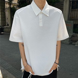 美式速干透气泡泡纱短袖polo衫男夏季款情侣潮牌正肩T恤重磅半袖图片