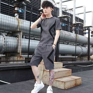 男士冰丝短袖T恤潮流休闲运动套装男装夏装一套衣服帅气T719-P50图片