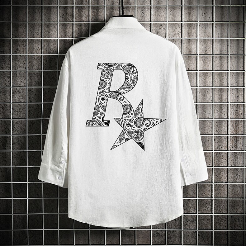 QC58328-P45亚麻七分袖衬衫男大码五分袖衬衣男短袖，男装T恤，电商A040A