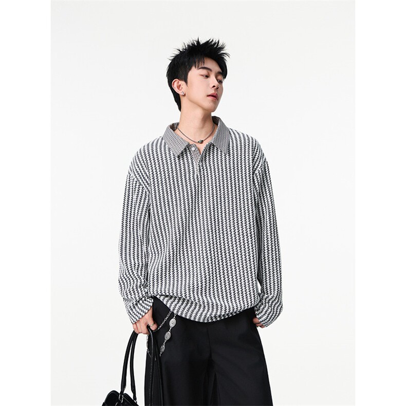 加绒加厚卫衣千鸟格长袖t恤polo打底衫504-T503-特P28（加绒P33）,男装T恤,星座504