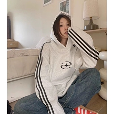 抖音得物品质480克全棉加绒织带连帽印花卫衣三条杠针织卫衣A0601，男装卫衣，电商A443