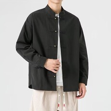中式复古工装白衬衫禅意茶服男秋季长袖衬衣居士汉服J6911-P55，男装衬衫，星座1105-3