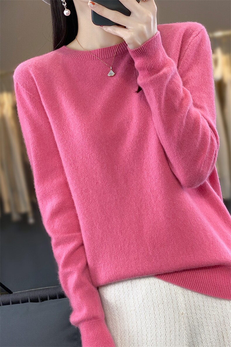 圆领新款针织长袖女纯色简约百搭宽松套头上衣,针织衫/毛衣,戎洋