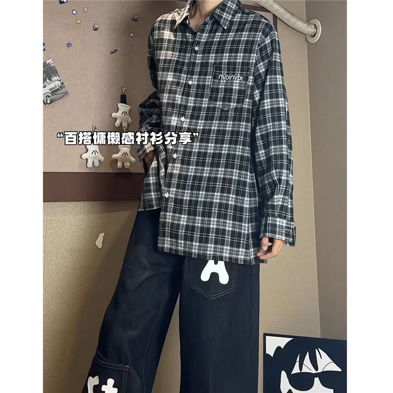 2025秋装新款时尚休闲格子男士长袖衬衫刺绣衬衣CS806-特P35,男装衬衫,电商A006