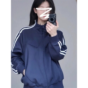 5636-P50美式复古条纹立领新款休闲运动服拉链卫衣外套图片