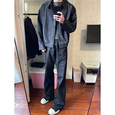 外套男春秋季美式高街褶皱翻领棒球服潮牌飞行员夹克，男装夹克，星座410-7