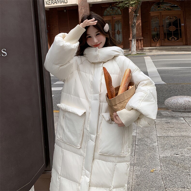 【新款现货】白色长款连帽高级减龄白鸭绒面包服99807款P290K398,女装羽绒服,2C316