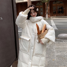 【新款现货】白色长款连帽高级减龄白鸭绒面包服99807款P290K398，女装羽绒服，2C316