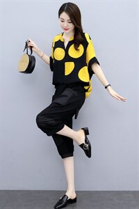 休闲套装女2021夏季新款胖妹妹宽松显瘦七分裤两件套图片
