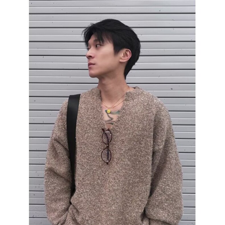 美式复古混纺羊毛衫毛衣男女宽松慵懒氛围感情侣款针织衫MY7376,男装针织衫/毛衣,星座516A