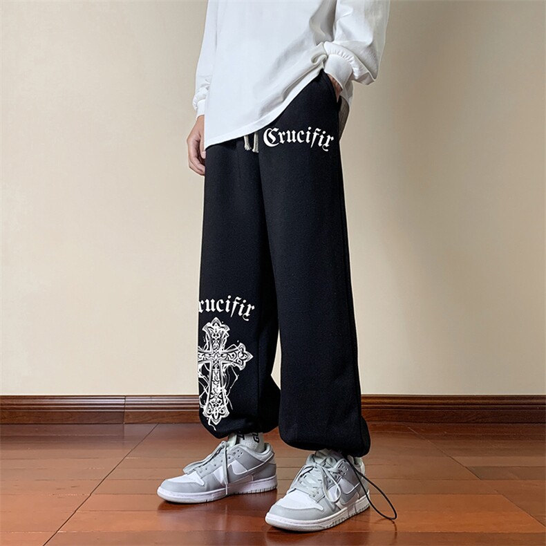 可束脚加厚加绒运动裤男大码宽松直筒卫裤男K13268-P35加绒-P45,男装休闲裤,电商A040